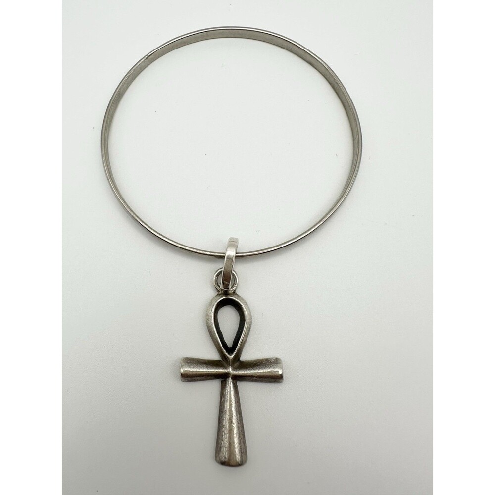 Stamped Mexico 925 Ankh Cross Charm Bracelet 8”